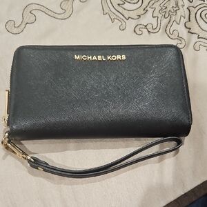 Michael Kors Black Wristlet with Gold Details